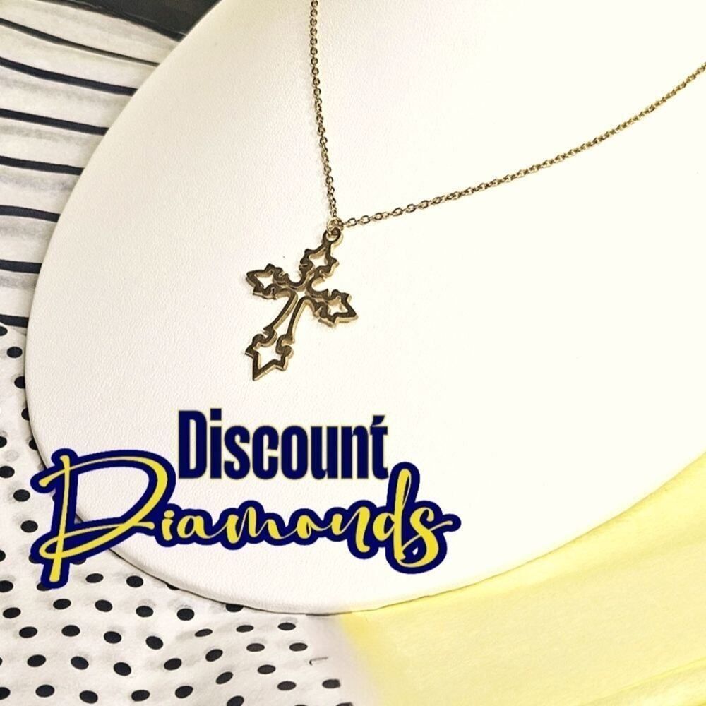 Choker Necklace 18K Bright Yellow Gold Cross Titanium on 925 Silver